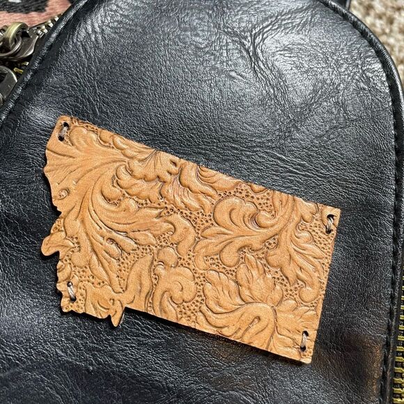 NWOT Black Sling Bag with Patterned Strap & Montana Patch Embellishment - Picture 5 of 5